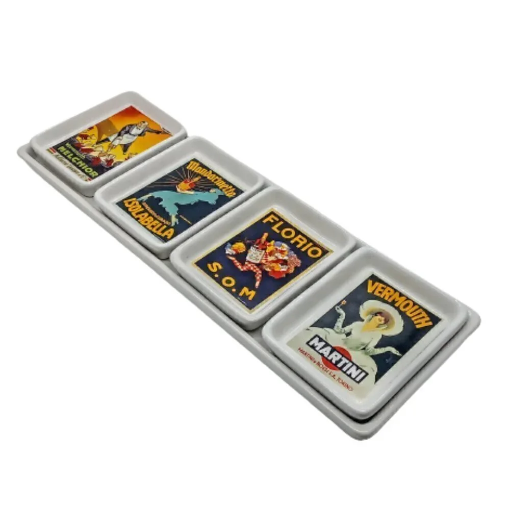 Pottery Barn Vintage Posters 5-Pc. Ceramic Tray Set